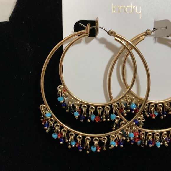 Kate Landry 2” double hoop w dangly glass beads pierced earrings from Macys - Picture 3 of 5